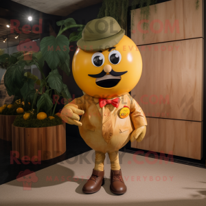 Gold Tomato mascot costume character dressed with a Cargo Shorts and Bow ties