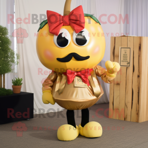 Gold Tomato mascot costume character dressed with a Cargo Shorts and Bow ties