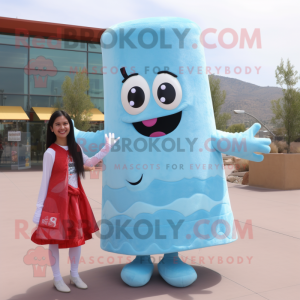 Sky Blue Enchiladas mascot costume character dressed with a Mini Skirt and Ties