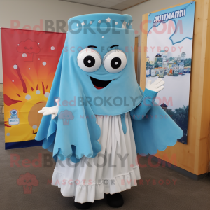 Sky Blue Enchiladas mascot costume character dressed with a Mini Skirt and Ties