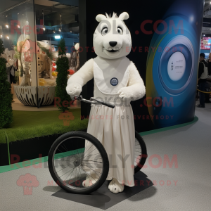 White Unicyclist mascot costume character dressed with a Wrap Skirt and Bracelet watches