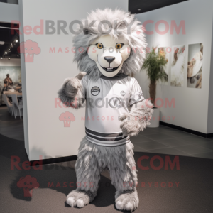 Silver Tamer Lion mascot costume character dressed with a Long Sleeve Tee and Headbands