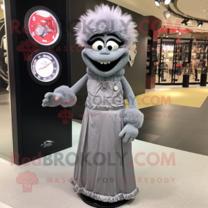 Gray Ramen mascot costume character dressed with a Evening Gown and Bracelet watches