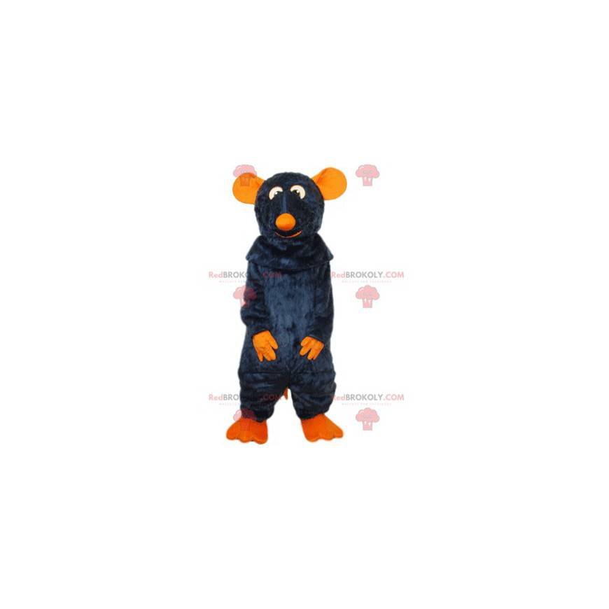 Graues Rattenmaskottchen mit orangefarbener Schnauze -