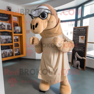 Beige Camel mascot costume character dressed with a Pencil Skirt and Scarves