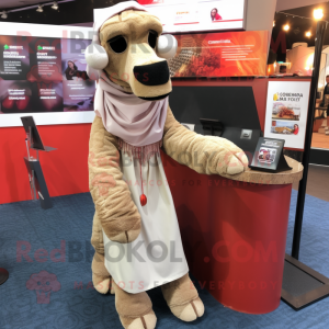 Beige Camel mascot costume character dressed with a Pencil Skirt and Scarves