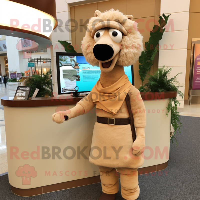 Beige Camel mascot costume character dressed with a Pencil Skirt and Scarves Beige Camel mascot costume character dressed with a Pencil Skirt and Scarves