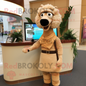 Beige Camel mascot costume character dressed with a Pencil Skirt and Scarves