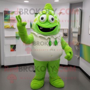 Lime Green Ice Cream mascot costume character dressed with a Poplin Shirt and Gloves