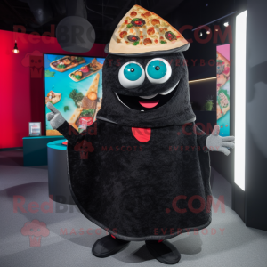 Svart Pizza Slice maskot...