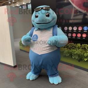 Sky Blue Glyptodon mascot costume character dressed with a Oxford Shirt and Bracelet watches