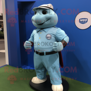 Sky Blue Glyptodon mascot costume character dressed with a Oxford Shirt and Bracelet watches