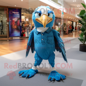 Sky Blue Haast'S Eagle mascot costume character dressed with a Bootcut Jeans and Belts