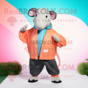 Peach Tapir mascot costume character dressed with a Windbreaker and Suspenders