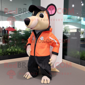 Peach Tapir mascot costume character dressed with a Windbreaker and Suspenders