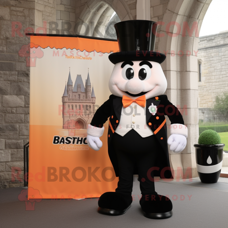 Peach Irish Castle mascot costume character dressed with a Tuxedo and Bracelets Peach Irish Castle mascot costume character dressed with a Tuxedo and Bracelets