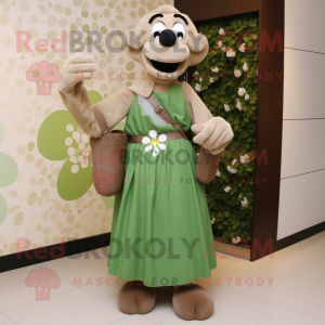 Tan Bunch Of Shamrocks mascot costume character dressed with a Maxi Dress and Clutch bags
