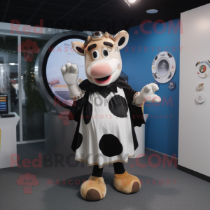 nan Jersey Cow mascot costume character dressed with a Circle Skirt and Mittens