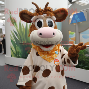 nan Jersey Cow mascot costume character dressed with a Circle Skirt and Mittens