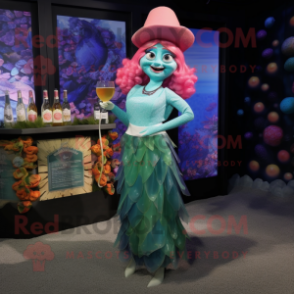 nan Mermaid mascot costume character dressed with a Cocktail Dress and Hat pins