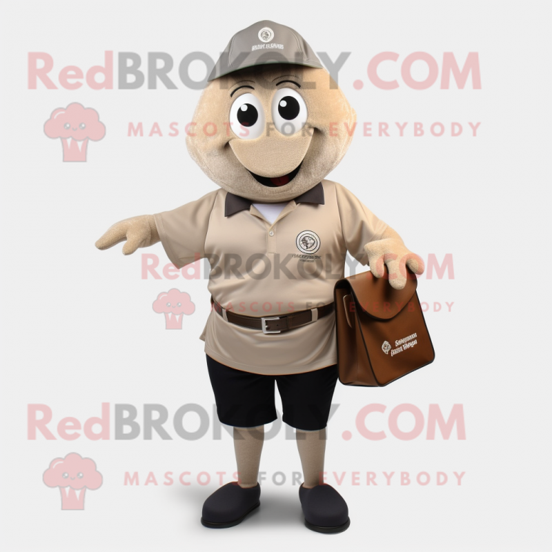 Tan Oyster mascot costume character dressed with a Polo Shirt and Wallets Tan Oyster mascot costume character dressed with a Polo Shirt and Wallets