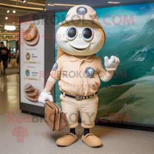 Tan Oyster mascot costume character dressed with a Polo Shirt and Wallets