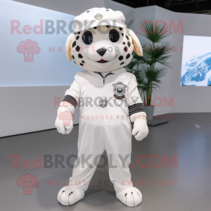 White Cheetah mascot costume character dressed with a Jumpsuit and Hats