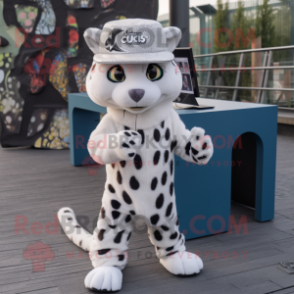 White Cheetah mascot costume character dressed with a Jumpsuit and Hats