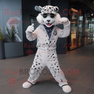 White Cheetah mascot costume character dressed with a Jumpsuit and Hats