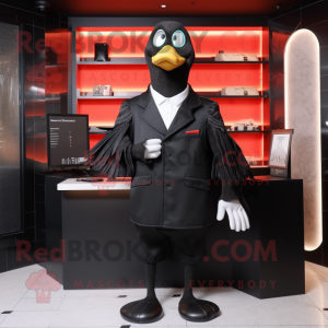 Black Goose mascot costume character dressed with a Suit and Wallets