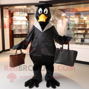 Black Goose mascot costume character dressed with a Suit and Wallets