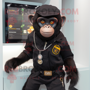 Black Capuchin Monkey mascot costume character dressed with a Jumpsuit and Keychains