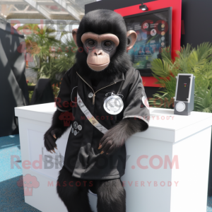 Black Capuchin Monkey mascot costume character dressed with a Jumpsuit and Keychains