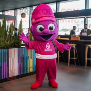 Magenta Ceviche mascot costume character dressed with a Jeggings and Berets