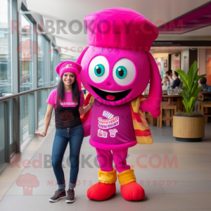 Magenta Ceviche mascot costume character dressed with a Jeggings and Berets