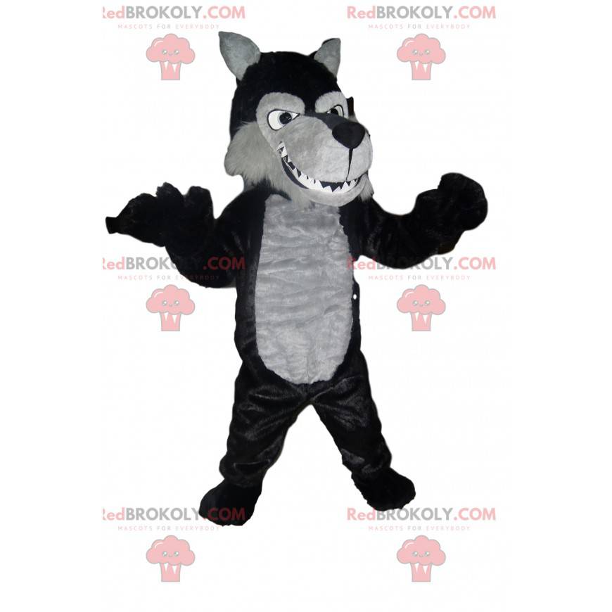 Mascot lobo negro y gris. Disfraz de lobo - Redbrokoly.com
