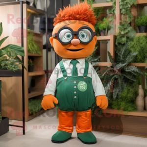 Forest Green Orange mascot costume character dressed with a Poplin Shirt and Eyeglasses