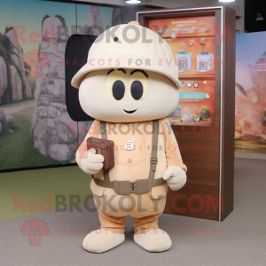 Beige Apricot mascot costume character dressed with a Vest and Clutch bags
