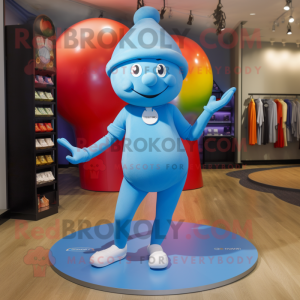 Blue Rainbow mascot costume character dressed with a Yoga Pants and Hat pins