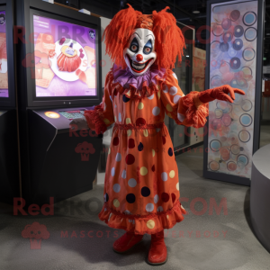 Rust Evil Clown mascot costume character dressed with a Wrap Dress and Coin purses