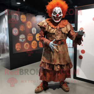 Rust Evil Clown mascot costume character dressed with a Wrap Dress and Coin purses