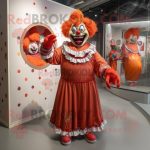 Rust Evil Clown mascot costume character dressed with a Wrap Dress and Coin purses