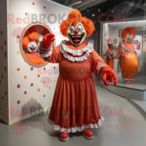 Rust Evil Clown mascot costume character dressed with a Wrap Dress and Coin purses