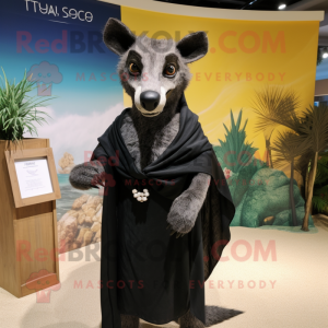 Black Thylacosmilus mascot costume character dressed with a One-Piece Swimsuit and Shawls