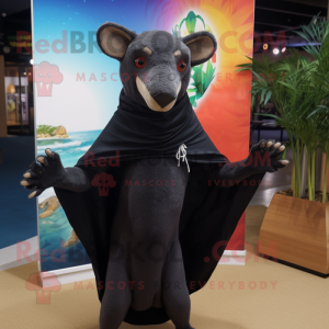 Black Thylacosmilus mascot costume character dressed with a One-Piece Swimsuit and Shawls