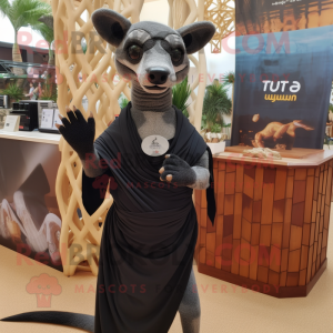 Black Thylacosmilus mascot costume character dressed with a One-Piece Swimsuit and Shawls