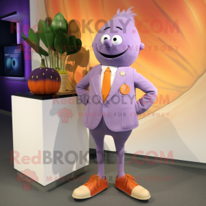 Lavender Squash mascot costume character dressed with a Capri Pants and Lapel pins