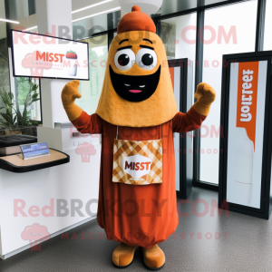 Rust Falafel mascot costume character dressed with a Midi Dress and Pocket squares