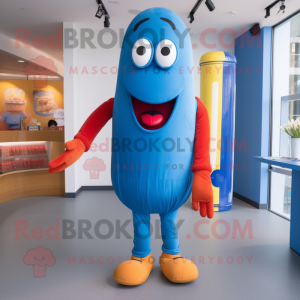 Blue Hot Dog mascot costume character dressed with a Skinny Jeans and Keychains