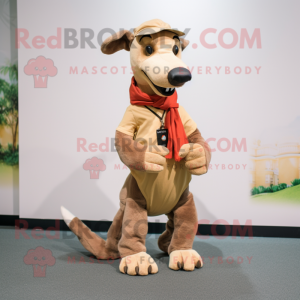 Tan Thylacosmilus mascot costume character dressed with a Shorts and Scarf clips